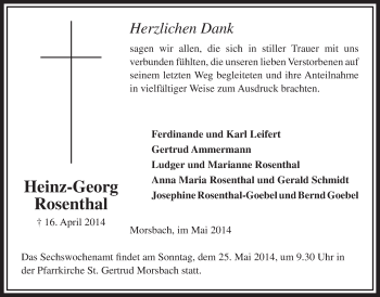 Anzeige von Heinz-Georg Rosenthal von  Lokalanzeiger 
