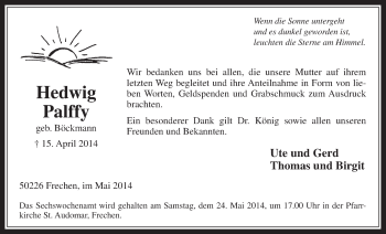 Anzeige von Hedwig Palffy von  Wochenende 