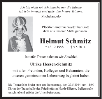 Anzeige von Helmut Schmitz von  Wochenende  Schlossbote/Werbekurier 