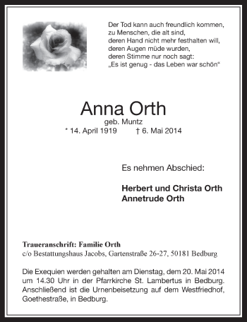 Anzeige von Anna Orth von  Werbepost 