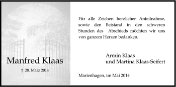Anzeige von Manfred Klaas von  Anzeigen Echo 