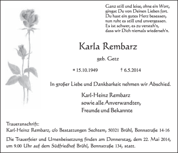 Anzeige von Karla Rembarz von  Schlossbote/Werbekurier 