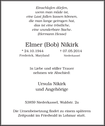 Anzeige von Elmer Nikirk von  Extra Blatt 
