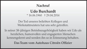 Anzeige von Udo Burchardt von  Schlossbote/Werbekurier 