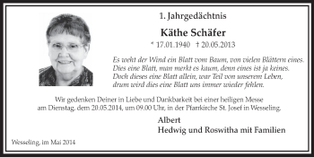 Anzeige von Käthe Schäfer von  Schlossbote/Werbekurier 