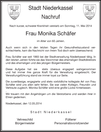 Anzeige von Monika Schäfer von  Extra Blatt 