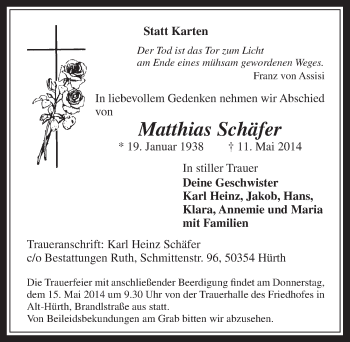 Anzeige von Matthias Schäfer von  Wochenende 