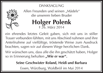 Anzeige von Holger Polenk von  Lokalanzeiger 