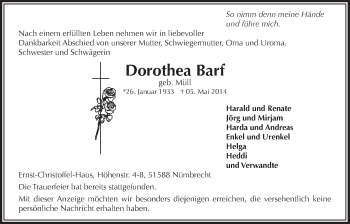 Anzeige von Dorothea Barf von  Anzeigen Echo  Lokalanzeiger 