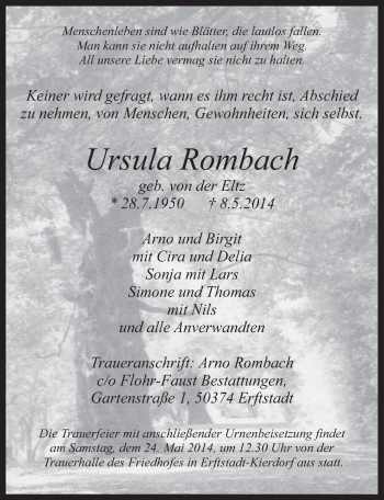 Anzeige von Ursula Rombach von  Werbepost 