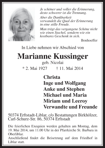 Anzeige von Marianne Kussinger von  Werbepost 
