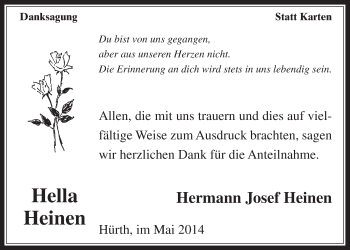 Anzeige von Hella Heinen von  Wochenende 