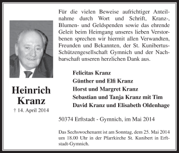 Anzeige von Heinrich Kranz von  Werbepost 