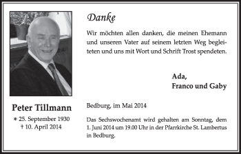 Anzeige von Peter Tillmann von  Sonntags-Post 