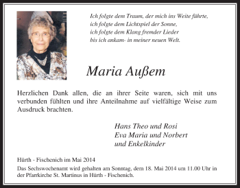 Anzeige von Maria Außem von  Wochenende 