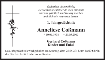Anzeige von Anneliese Coßmann von  Werbepost 