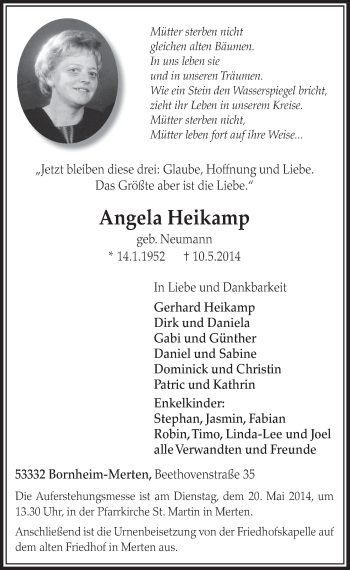 Anzeige von Angela Heikamp von  Schlossbote/Werbekurier 