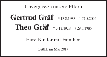 Anzeige von Gertrud und Theo Gräf von  Schlossbote/Werbekurier 