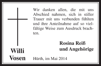 Anzeige von Willi Vosen von  Wochenende 