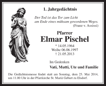 Anzeige von Elmar Pischel von  Wochenende  Werbepost 