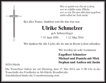 Anzeige von Ulrike Schmelzer von  Wochenende 