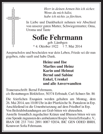 Anzeige von Sofie Fehrmann von  Werbepost 