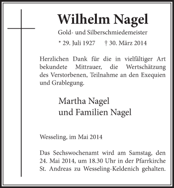 Anzeige von Wilhelm Nagel von  Schlossbote/Werbekurier 
