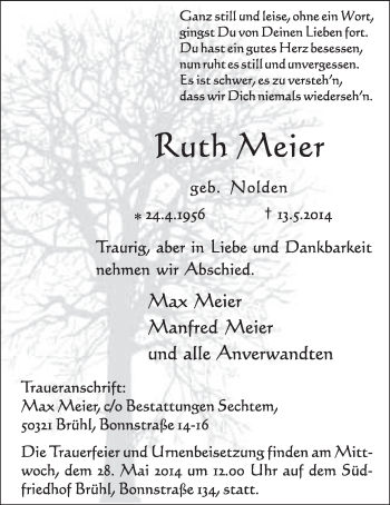 Anzeige von Ruth Meier von  Schlossbote/Werbekurier 