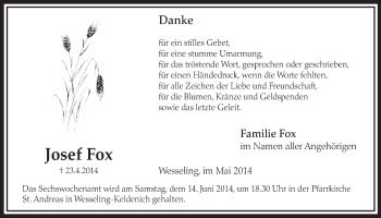 Anzeige von Josef Fox von  Schlossbote/Werbekurier 