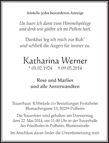 Anzeige von Katharina Werner von  Sonntags-Post 