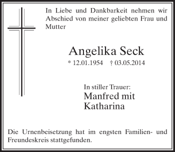 Anzeige von Angelika Seck von  Sonntags-Post 