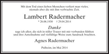 Anzeige von Lambert Radermacher von  Sonntags-Post 