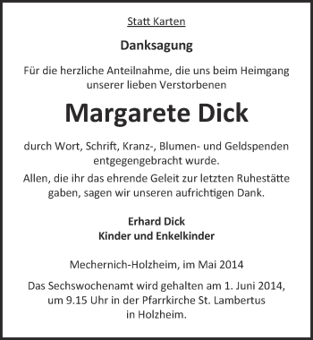 Anzeige von Margarete Dick von  Blickpunkt Euskirchen 