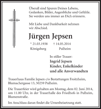 Anzeige von Jürgen Jepsen von  Sonntags-Post 