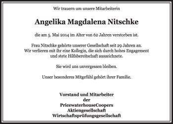 Anzeige von Angelika Magdalena Nitschke von  Sonntags-Post 