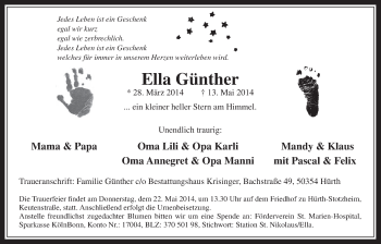 Anzeige von Ella Günther von  Wochenende 