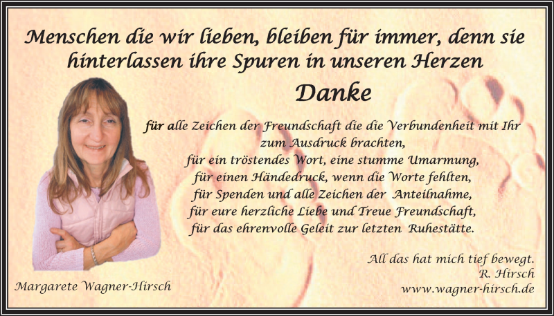  Traueranzeige für Margarete Wagner-Hirsch vom 21.05.2014 aus  Werbepost 