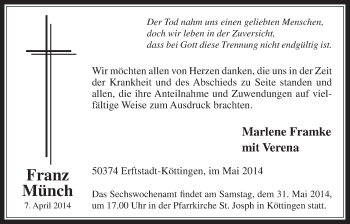 Anzeige von Franz Münch von  Werbepost 
