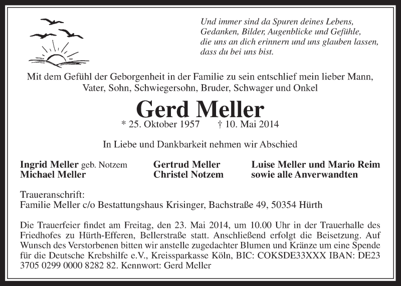  Traueranzeige für Gerd Meller vom 21.05.2014 aus  Wochenende 