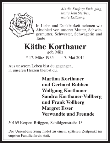 Anzeige von Käthe Korthauer von  Werbepost 