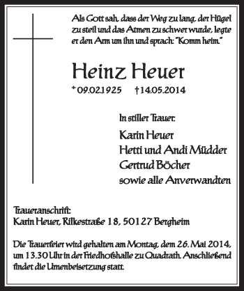 Anzeige von Heinz Heuer von  Werbepost 