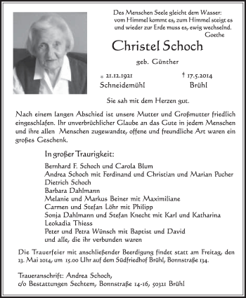 Anzeige von Christel Schoch von  Schlossbote/Werbekurier 