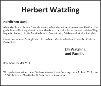 Anzeige von Herbert Watzling von  Blickpunkt Euskirchen 