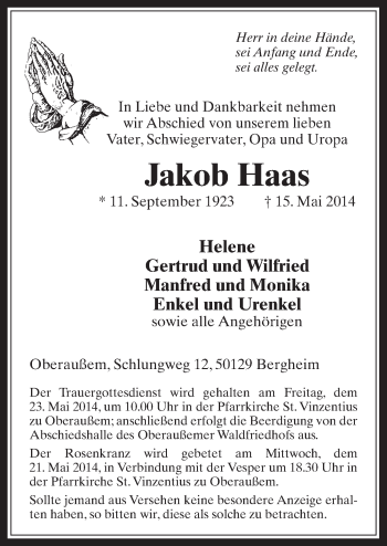 Anzeige von Jakob Haas von  Werbepost 