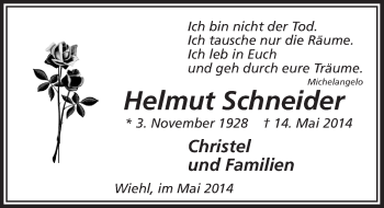 Anzeige von Helmut Schneider von  Anzeigen Echo 