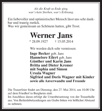 Anzeige von Werner Jans von  Werbepost 