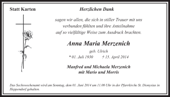 Anzeige von Anna Maria Merzenich von  Sonntags-Post 
