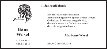 Anzeige von Hans Wasel von  Sonntags-Post 