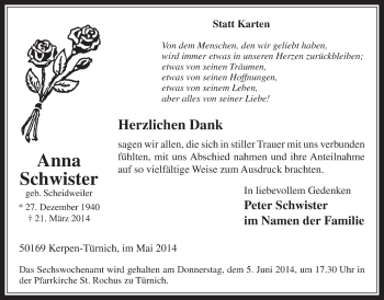 Anzeige von Anna Schwister von  Werbepost 