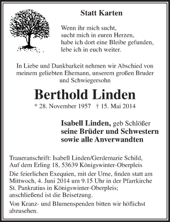 Anzeige von Berthold Linden von  Extra Blatt 